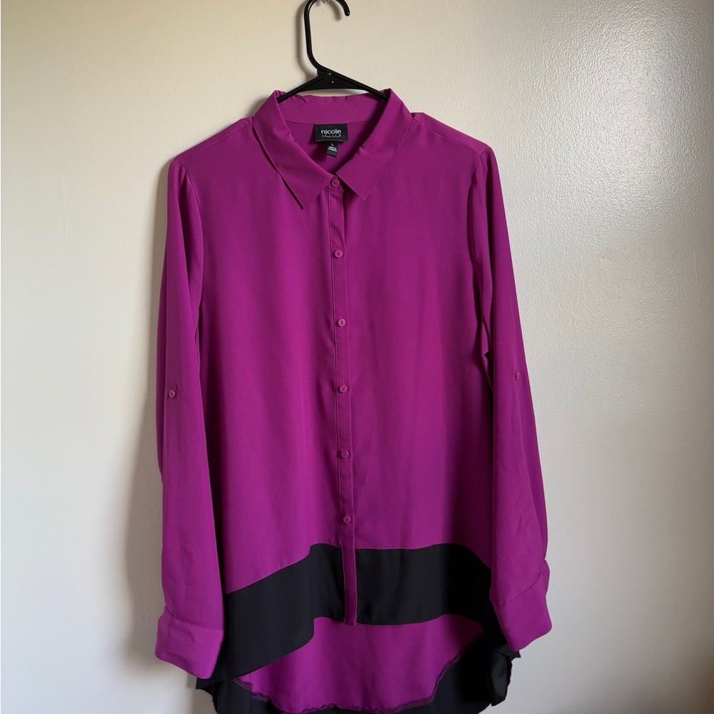 Nicole Pink and Black Long Sleeve Button Down Shirt - Picture 2 of 5